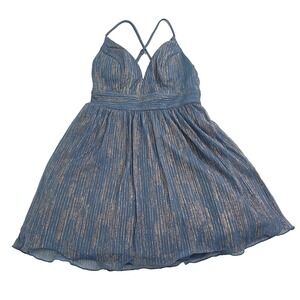 Blue Metallic Fairy Romantic‎ Strappy Babydoll Mini Dress 1 Women's Y2K Coquette